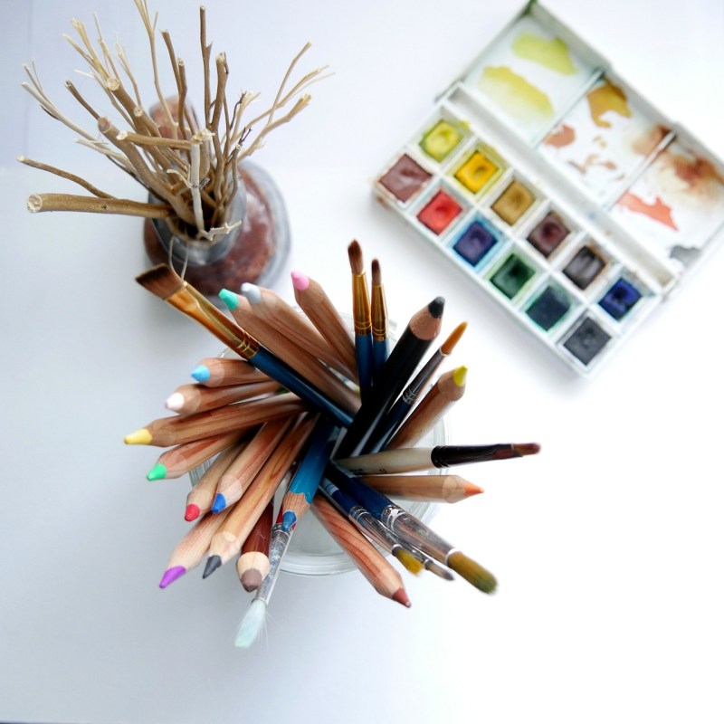 art supplies on a desk